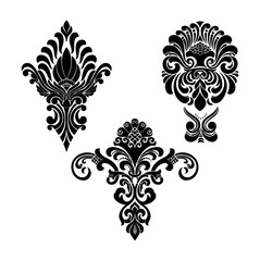 Vector set of damask ornamental elements Elegant floral abstract elements for design 