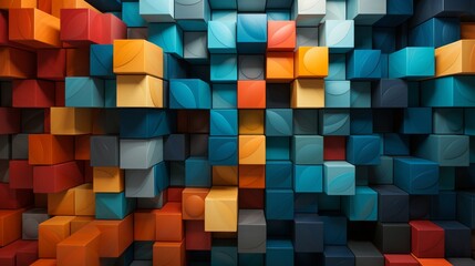 Fototapeta premium A vibrant and dynamic display of color and pattern, evoking a sense of abstract art and playful imagination, showcasing a wall of colorful cubes