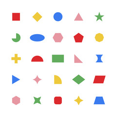 Geometric shape sticker, colorful retro flat clipart set vector, white background