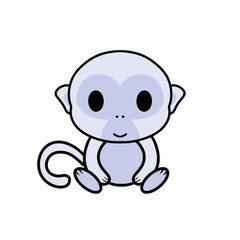 Obraz na płótnie Canvas Cartoon character baby cute little purple monkey sitting and smiling