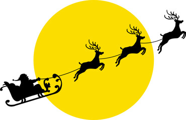 Santa Claus Reindeer on Sleigh Silhouette on moon