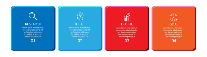 business infographic template 4 option or steps. colorful
vector design in various colors with icon, text,
number
used for flow diagrams, presentations 
in your business
