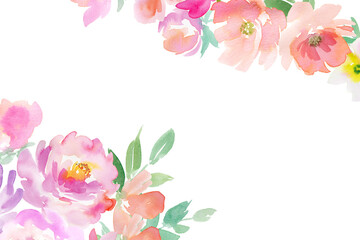 Obraz na płótnie Canvas 水彩で描いたピンクと紫の花の背景用イラスト