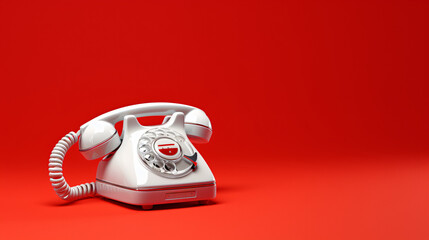 White vintage phone receiver and wire isolated on red background