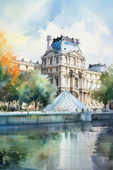Fototapeta na wymiar Abstract Illustration of Paris, Eifeltower, Arc de Triomphe, Louvre, Saine