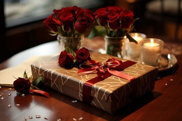 Fototapeta na wymiar Romantic Valentines Day Deliveries. Stunning Red Roses Gifted with Love and Care