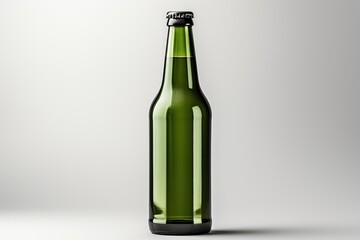 Glass green beer bottle, beer maker mockup.