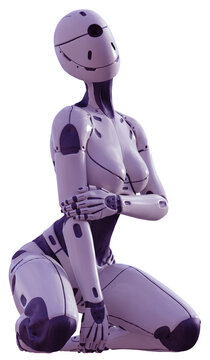 Female robot sitting on floor
