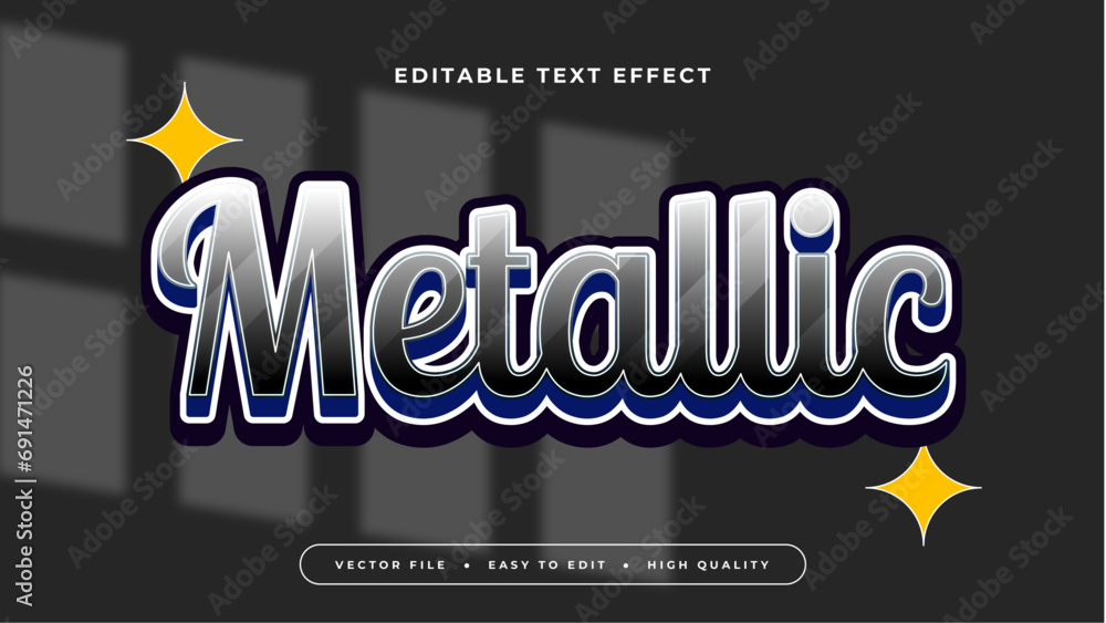 Poster Black white and yellow metallic 3d editable text effect - font style. Retro text effect