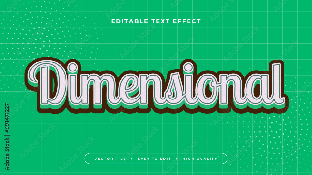Poster White brown and green dimensional 3d editable text effect - font style. Retro text effect