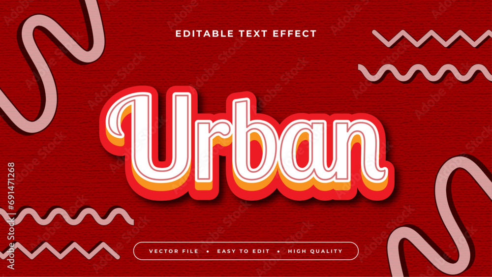 Poster Red orange and white urban 3d editable text effect - font style. Retro text effect
