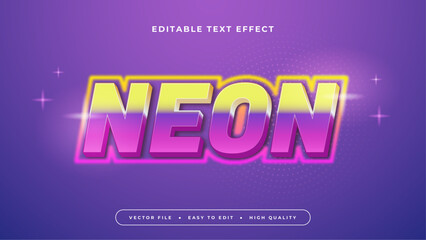 Yellow and purple violet neon 3d editable text effect - font style