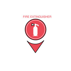 Red Fire extinguisher. Firefighters tools for flame fighting attention colored vector symbol for fire station