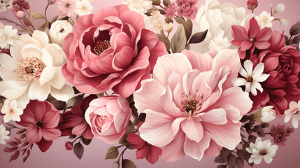 Fondo de flores rosas y blancas