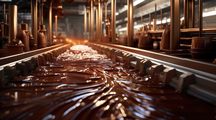 A chocolate factory, complete with conveyor belts laden with tempting chocolate bars