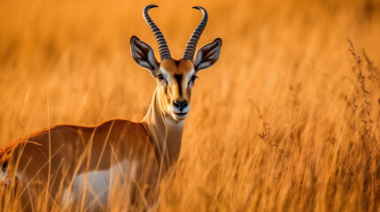 Grassy Plains' Watcher: Cubist Antelope - obrazy, fototapety, plakaty