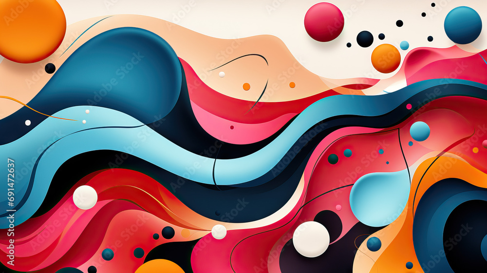 Poster vector abstract minimal template background with colorful hand-drawn free form shape, wavy lines, an