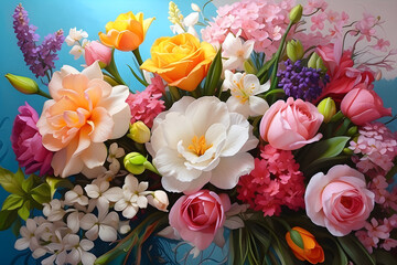 spring, flowers in bouquets, creativity, nature, inspiration, bright colors, photorealism
