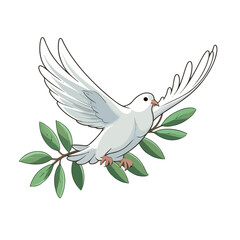 flying dove carrying an olive branch flat vector illustration. flying dove carrying an olive branch hand drawing isolated vector illustration
