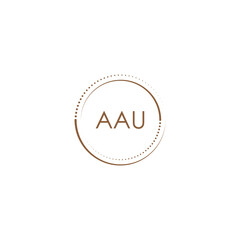 AAU creative initial letter flat monogram logo design with White background.Vector logo modern alphabet golden color font style