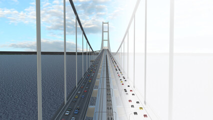 Representation of the Messina bridge, Italy, BIM, Project, 3d rendering, 3d illustration - 691474649