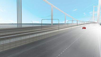 Representation of the Messina bridge, Italy, BIM, Project, 3d rendering, 3d illustration