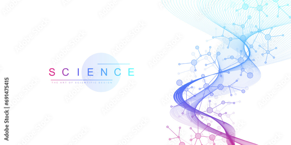 Poster molecular abstract structure background. scientific vector illustration with molecule dna. medical, 