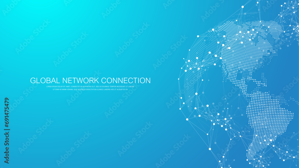 Poster Global network connection banner design template. Header social network communication in the global business concept. Big data visualization. Internet technology