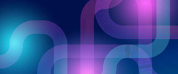 Purple violet and blue modern futuristic abstract line banner. Futuristic technology concept. Suit for poster, banner, brochure, corporate, website - obrazy, fototapety, plakaty