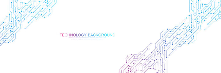 Abstract background with technology circuit board texture. Modern electronic motherboard texture. Engineering and communication concept for header, web banner, website, presentation.