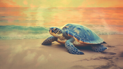 Beach Meditation: Thoughtful Turtle in Pastel