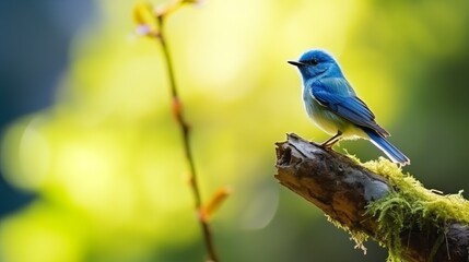 Obraz premium A Serene Blue (ultramarine flycatcher) Bird Perched on a Delicate Branch