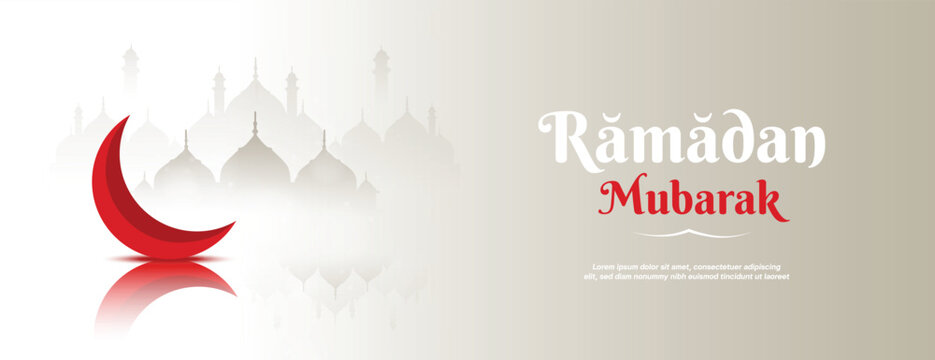 Happy Ramadan Kareem Mubarak  greeting or wishing card with cream color Islamic mosque Background Social Media banner, poster design vector illustration