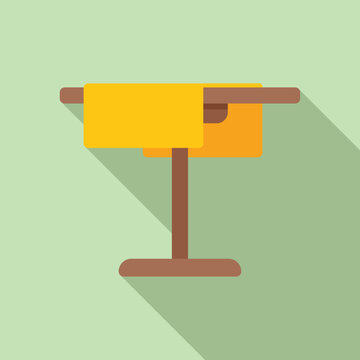Picnic wooden table icon flat vector. Project parasol. Recliner grill