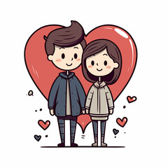 vector design of valentine's day card with young couple falling in love. love valentine's day