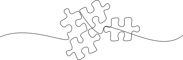 Obraz premium continuous single line drawing of jigsaw puzzle pieces, line art vector illustration