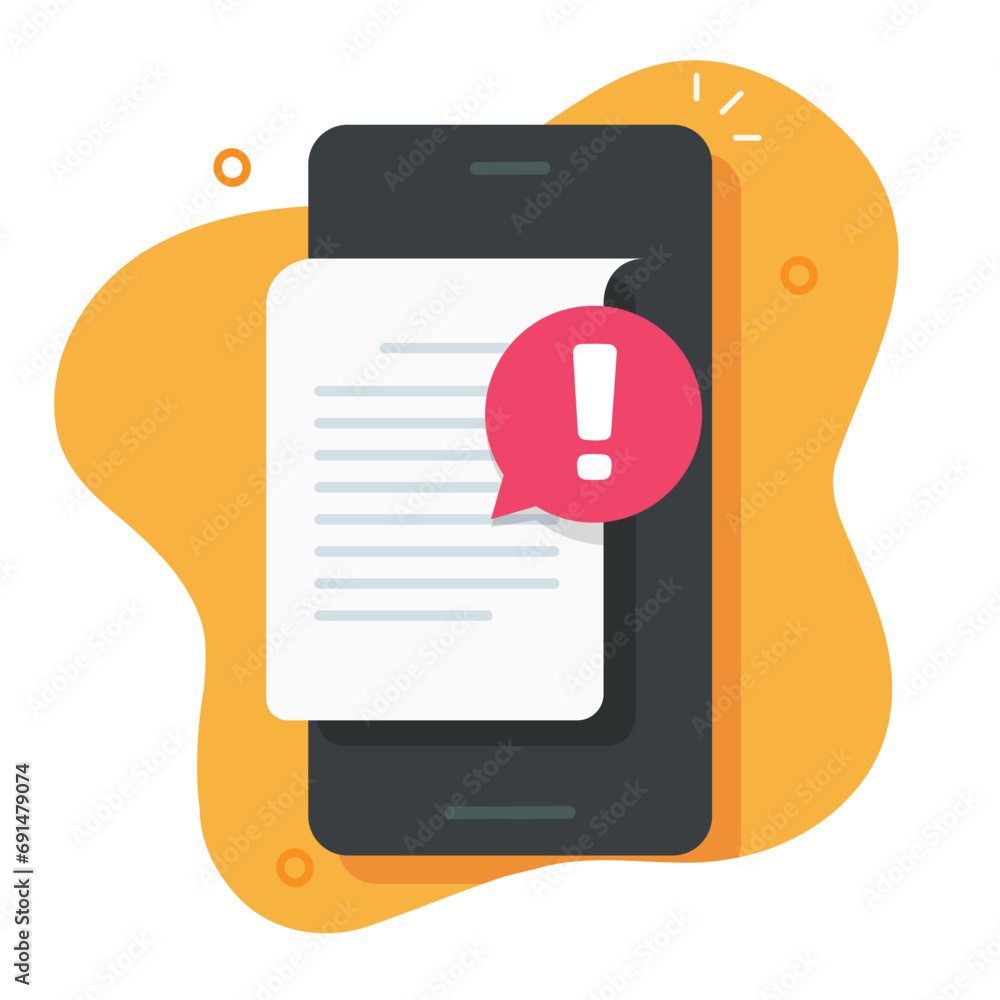 Poster error notice message alert on text document mobile cell phone vector flat cartoon illustration graph