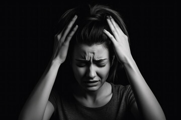 A person clutching their head in pain during a migraine attack