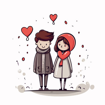 vector design of valentine's day card with young couple falling in love. love valentine's day