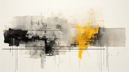 Generative AI, White, golden and black watercolor abstract painted background. Ink black street graffiti art on a textured paper vintage background, washes and brush strokes.	
