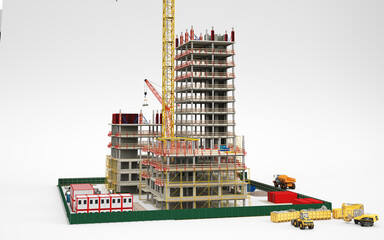Building Construction Site, BIM Project, 3d rendering, 3d illustration - 691481834