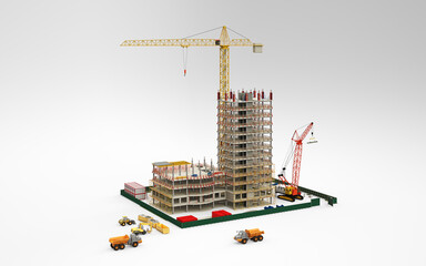 Building Construction Site, BIM Project, 3d rendering, 3d illustration