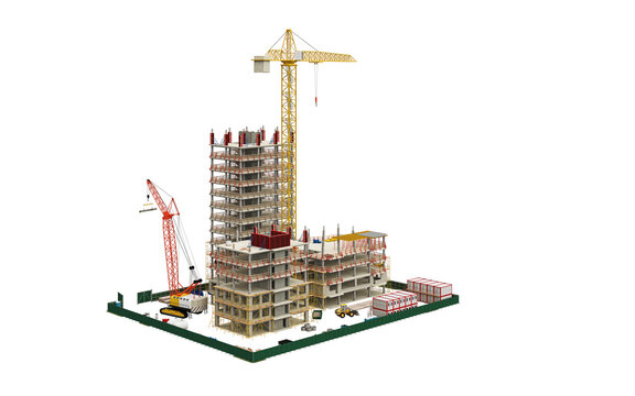 Building Contruction Site, BIM Project, 3d rendering, 3d illustration