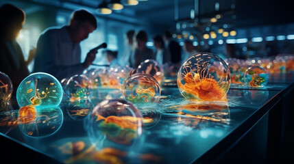 In a well-equipped laboratory, a scientist meticulously examines a Petri dish filled with agar and diverse bacterial colonies