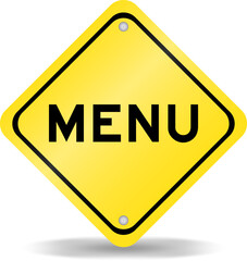 Yellow color transportation sign with word menu on white background