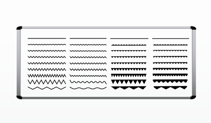 A collection of wavy or zigzag lines Horizontal thin lines flutter Dotted line a set of lines depicted on a white school board vector eps10