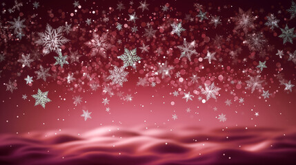 Glittering Christmas background with snow flakes, shimmering, starry sky, red color