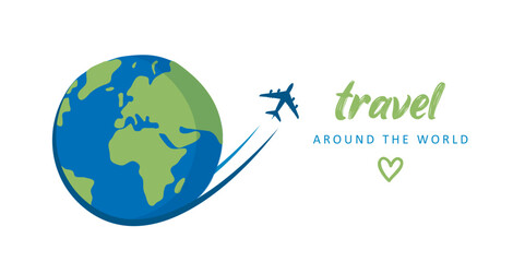 travel round the world airplane flies around the globe vector illustration EPS10