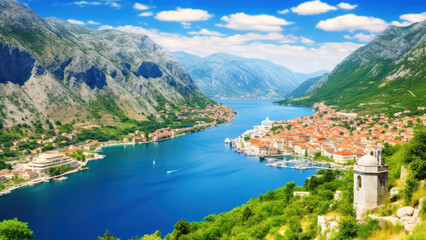 Fototapeta na wymiar Bay of Kotor bay is one of the most beautiful places on Adriatic Sea. Montenegro, Europe.