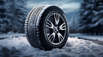 Wheel with winter tires for the car - obrazy, fototapety, plakaty